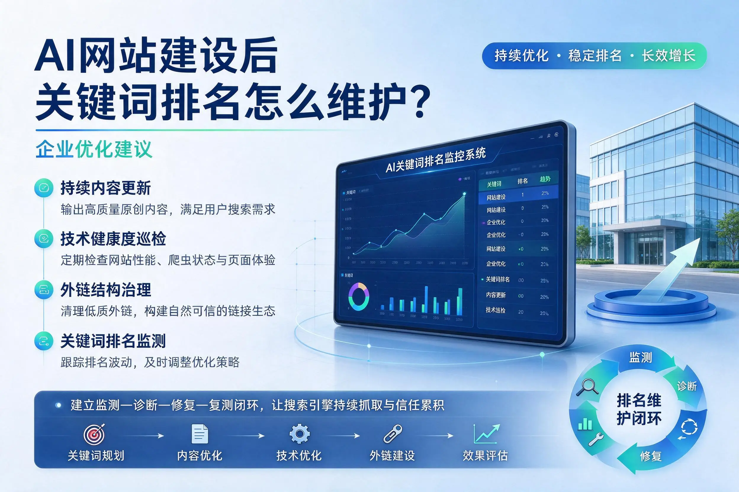 AI网站建设后关键词排名怎么维护?黄石企业优化建议